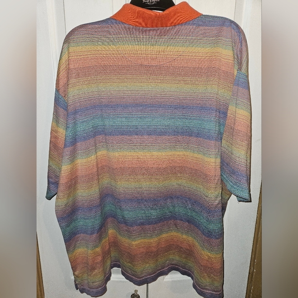 Alan Flusser Mercerized Cotton Multi Color Orange Collar Polo XXL "PRIDE" - Picture 6 of 6